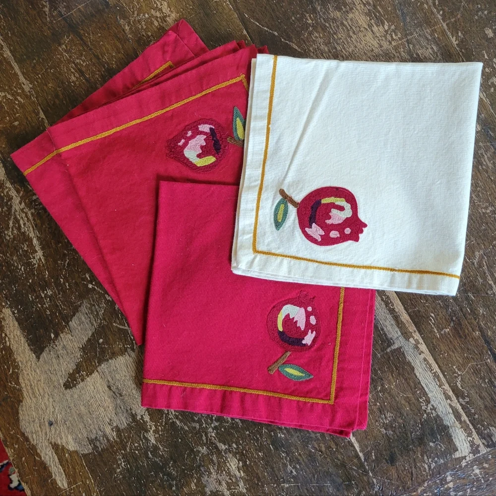 WILLIAMS SONOMA Cotton Embroidered Napkins Set of 4
